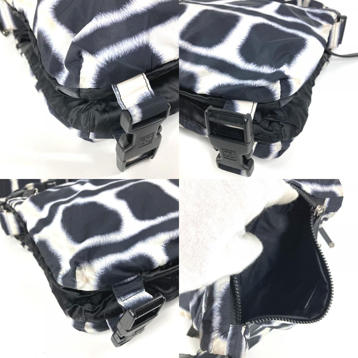 Chanel Shoulder Bag CC Logo Bicolor Nylon Black — view 7