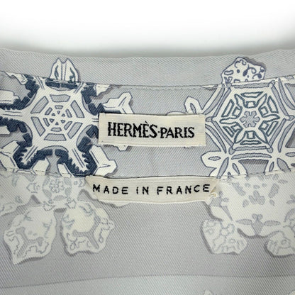Hermes Long Sleeve Shirt Snowflake Top Long Silk Gray Blue — view 6