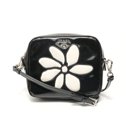 Prada Shoulder Bag Flower Motif Patent Leather