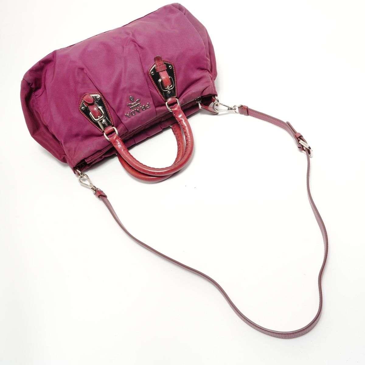 Prada Handbag Logo Nylon 2-Way Burgundy — view 8