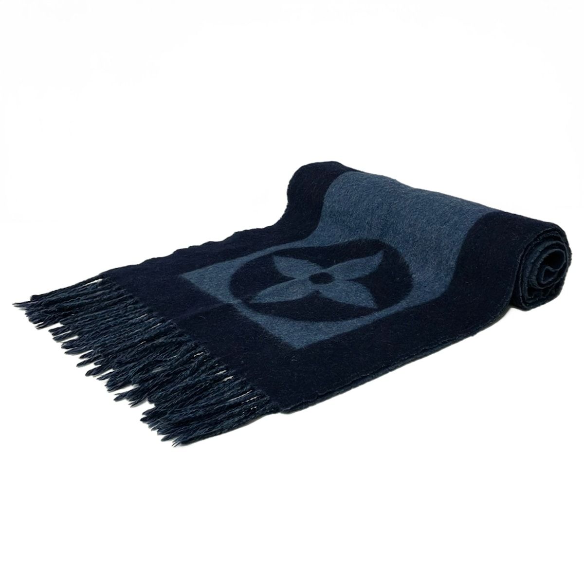 Louis Vuitton Scarf Echarpe Cardiff Blue Wool Angora