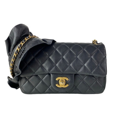 Chanel Shoulder Bag Mini Quilted Black Ruffle Lambskin