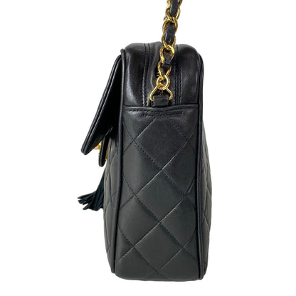 Chanel Shoulder Bag Quilted Black Chain Gold Tassel Flap Pocket Lambskin — view 4