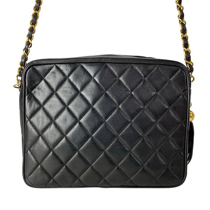 Chanel Shoulder Bag Quilted Black Chain Gold Tassel Flap Pocket Lambskin — view 3