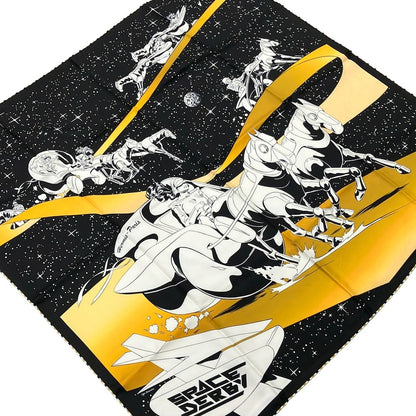 Hermes Scarf Carre 90 Noir Blanc Gold Space Derby