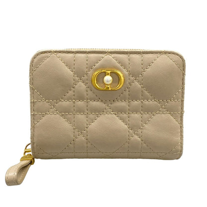 Dior Bifold Wallet Lucaro Beige Zip Around Pearl Leather