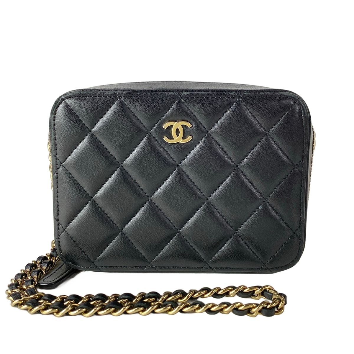 Chanel Shoulder Bag Quilted Mini Black Chain Silver Lambskin
