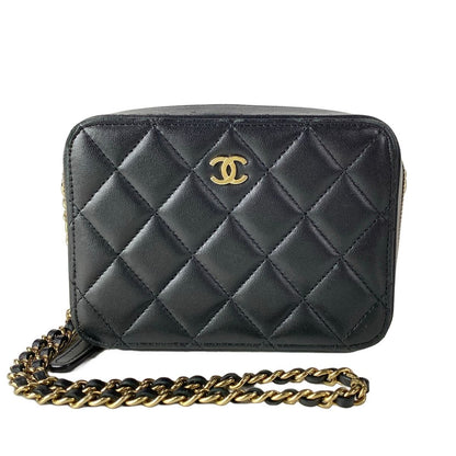 Chanel Shoulder Bag Quilted Mini Black Chain Silver Lambskin