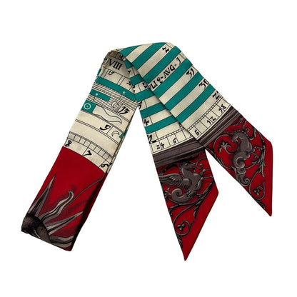 Hermes Scarf Twill Red Ivory Multi