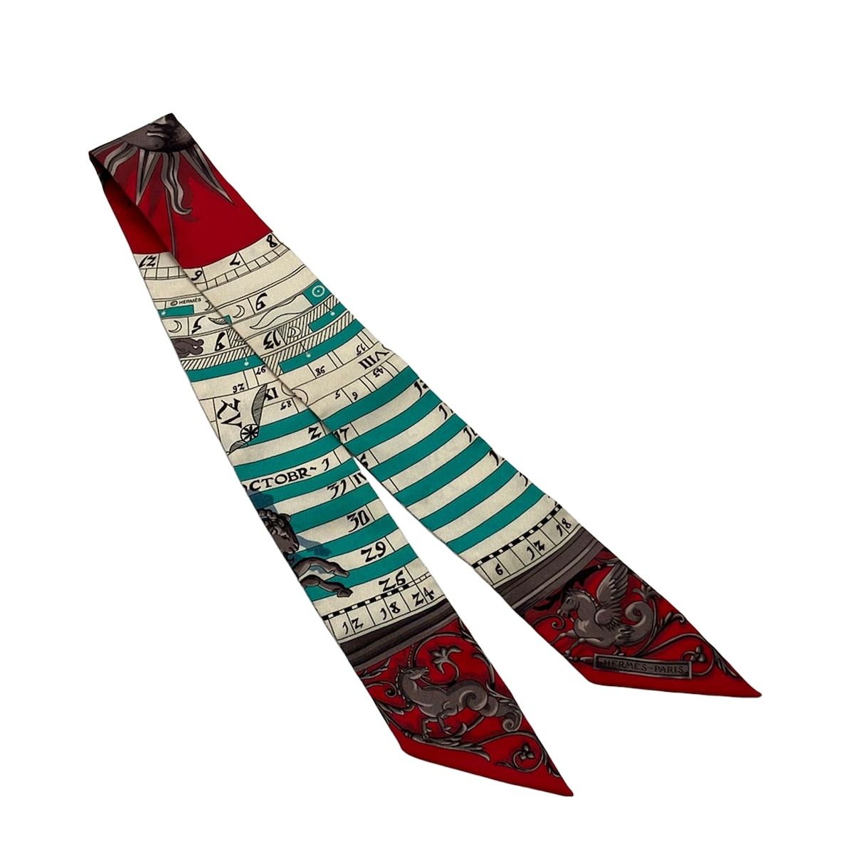 Hermes Scarf Twill Red Ivory Multi — view 4
