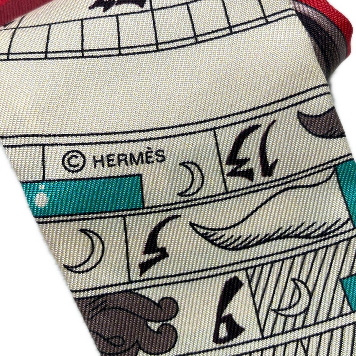 Hermes Scarf Twill Red Ivory Multi — view 2