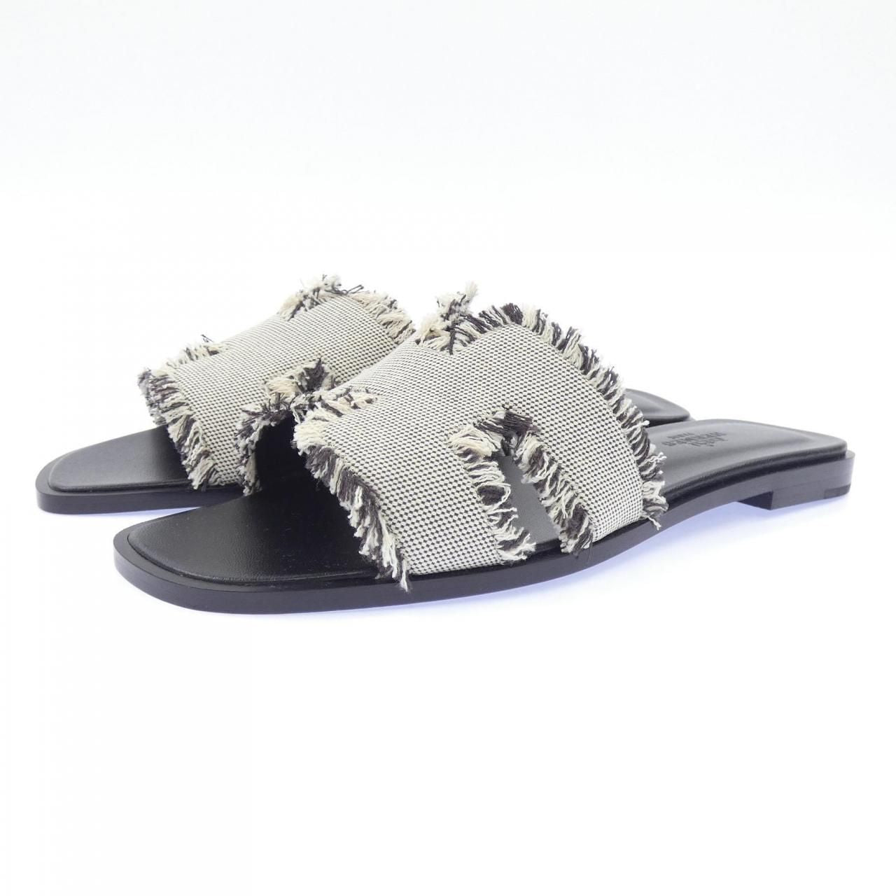 Hermes Oran Toile Fringe Maxi Sandals — view 3
