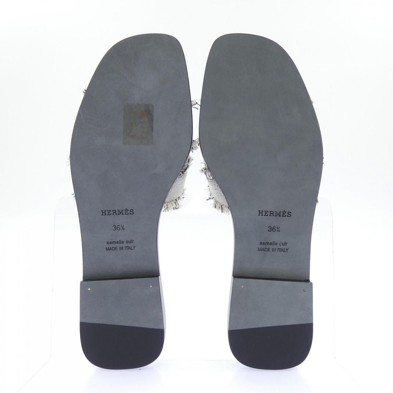 Hermes Oran Toile Fringe Maxi Sandals — view 4
