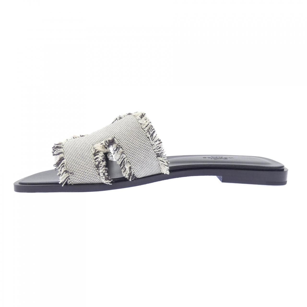 Hermes Oran Toile Fringe Maxi Sandals — view 2