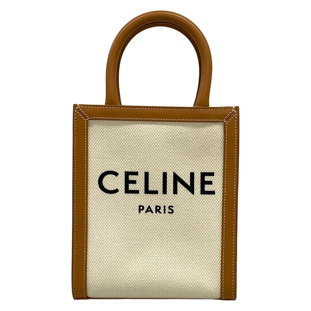 Celine Tote Mini Vertical Cover Ivory Brown Leather