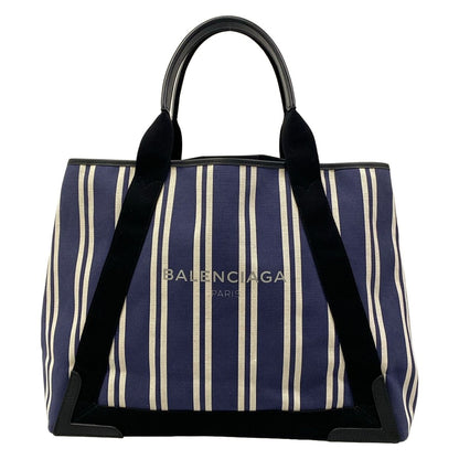 Balenciaga Tote Navy Cabas M White Black Striped Leather