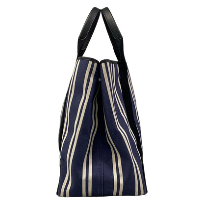 Balenciaga Tote Navy Cabas M White Black Striped Leather — view 4