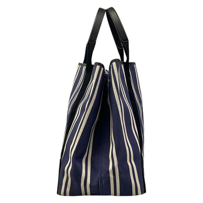 Balenciaga Tote Navy Cabas M White Black Striped Leather — view 2