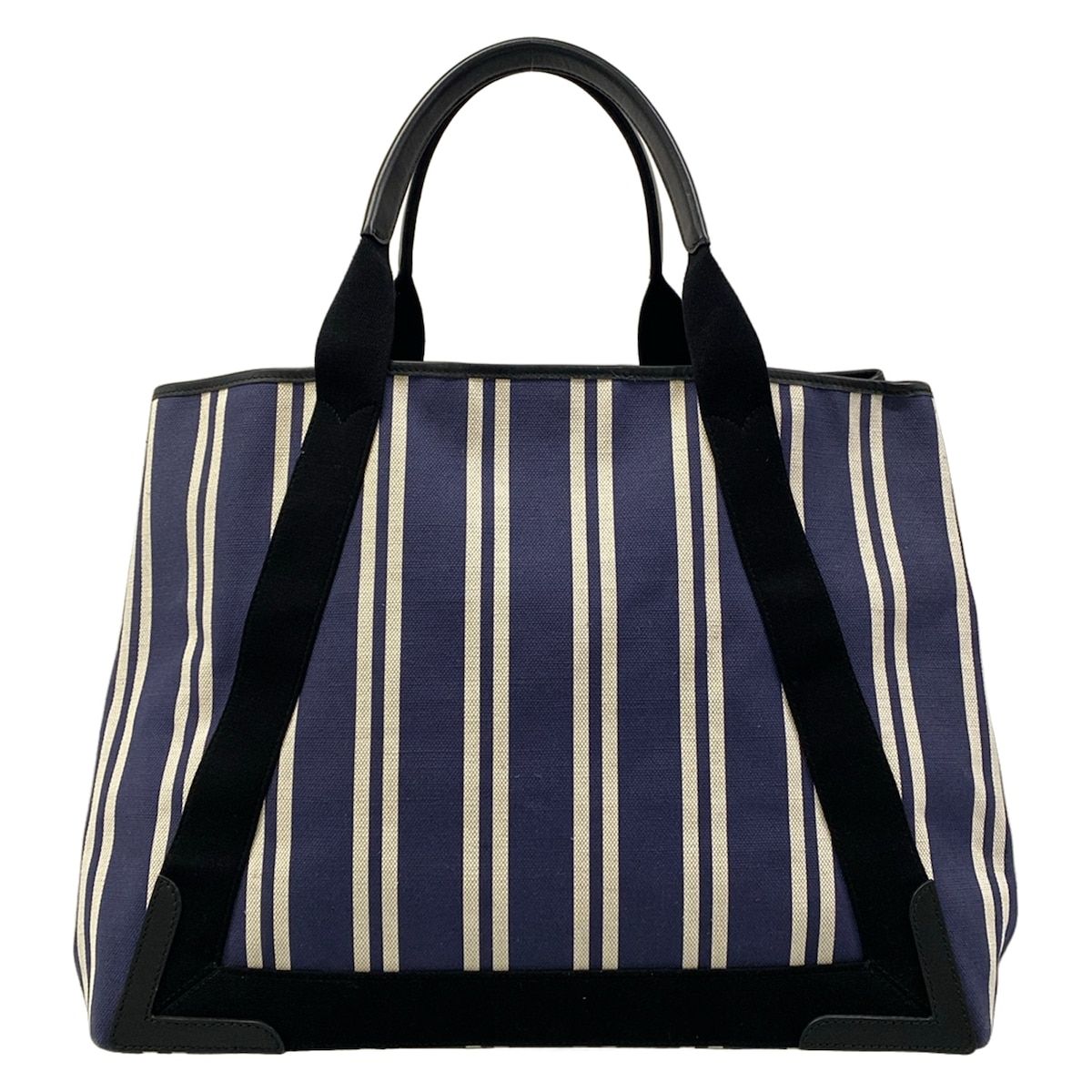 Balenciaga Tote Navy Cabas M White Black Striped Leather — view 3