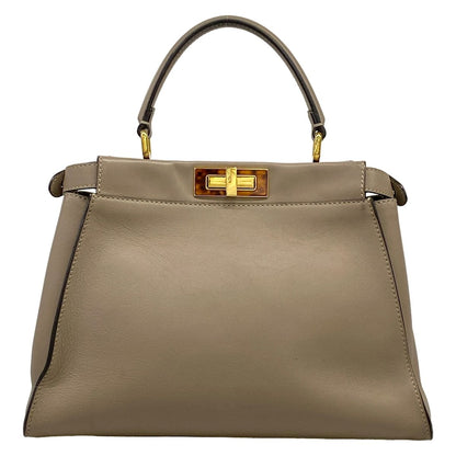 Fendi Handbag Peekaboo Iconic Gray Beige Leather
