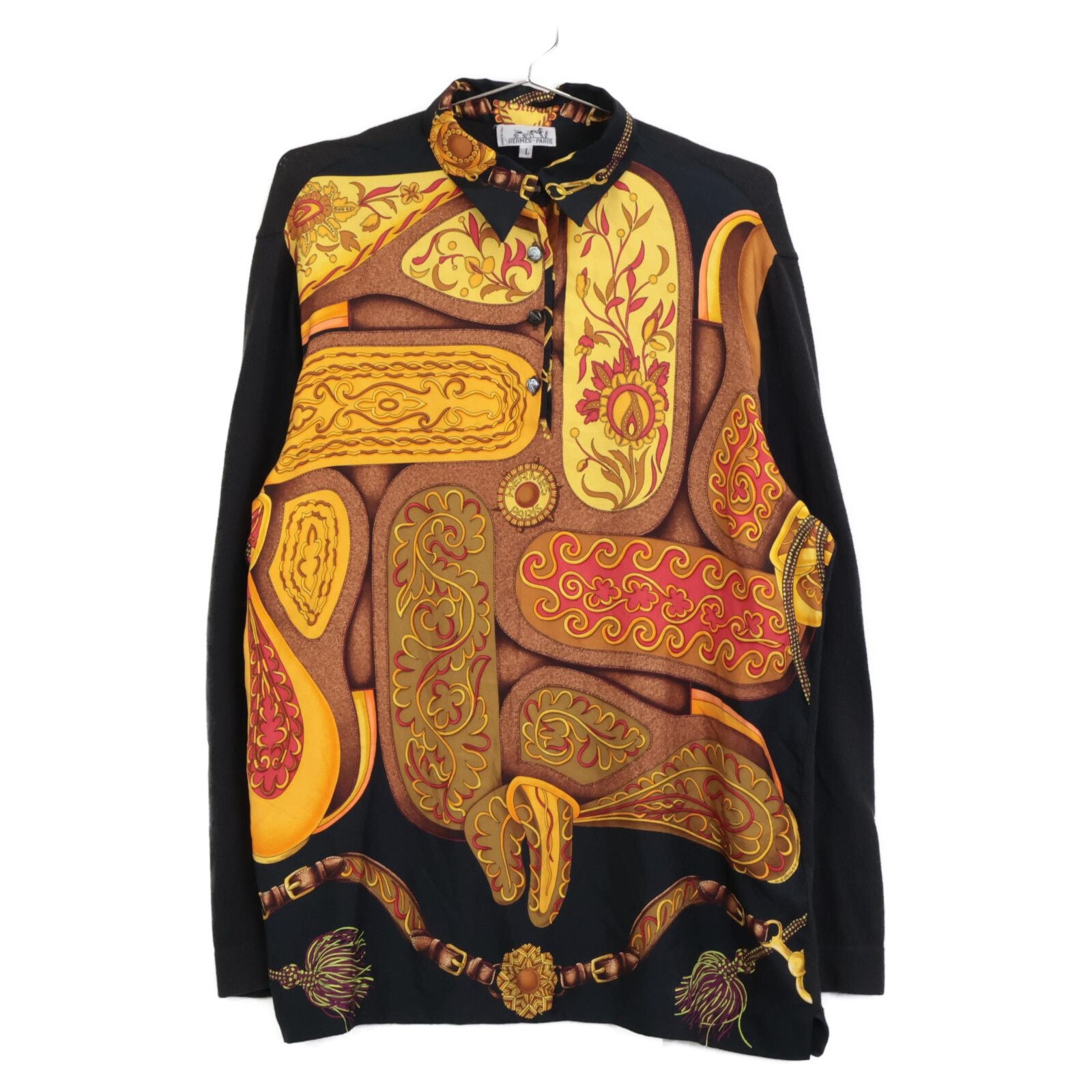 Hermes Silk Knit Contrast All Over Pattern Long Sleeve Shirt Sweater