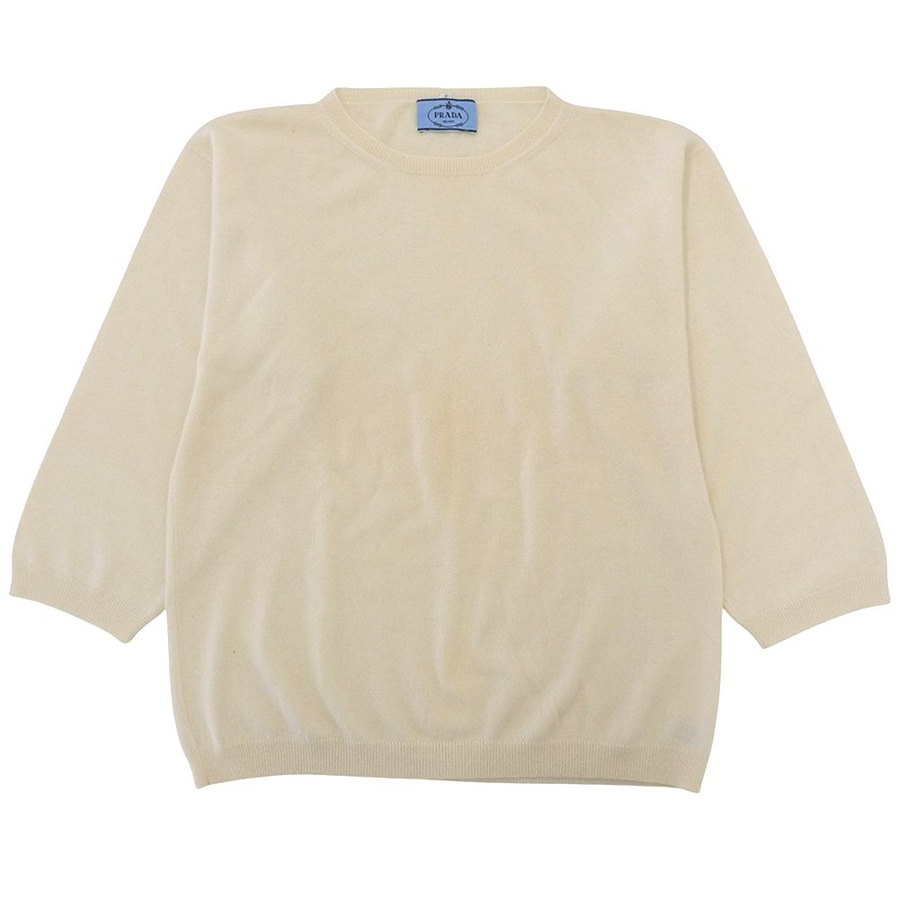Prada Cashmere Long Sleeve Knit Top Ivory 42 Sweater