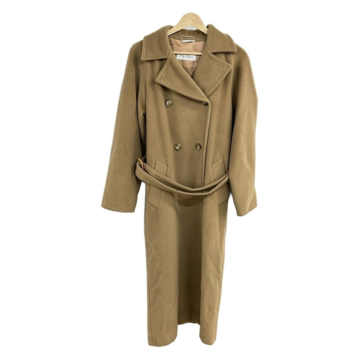 Max Mara Coat 38 S Light Brown Long Sleeve Cashmere Blend Double Long Length