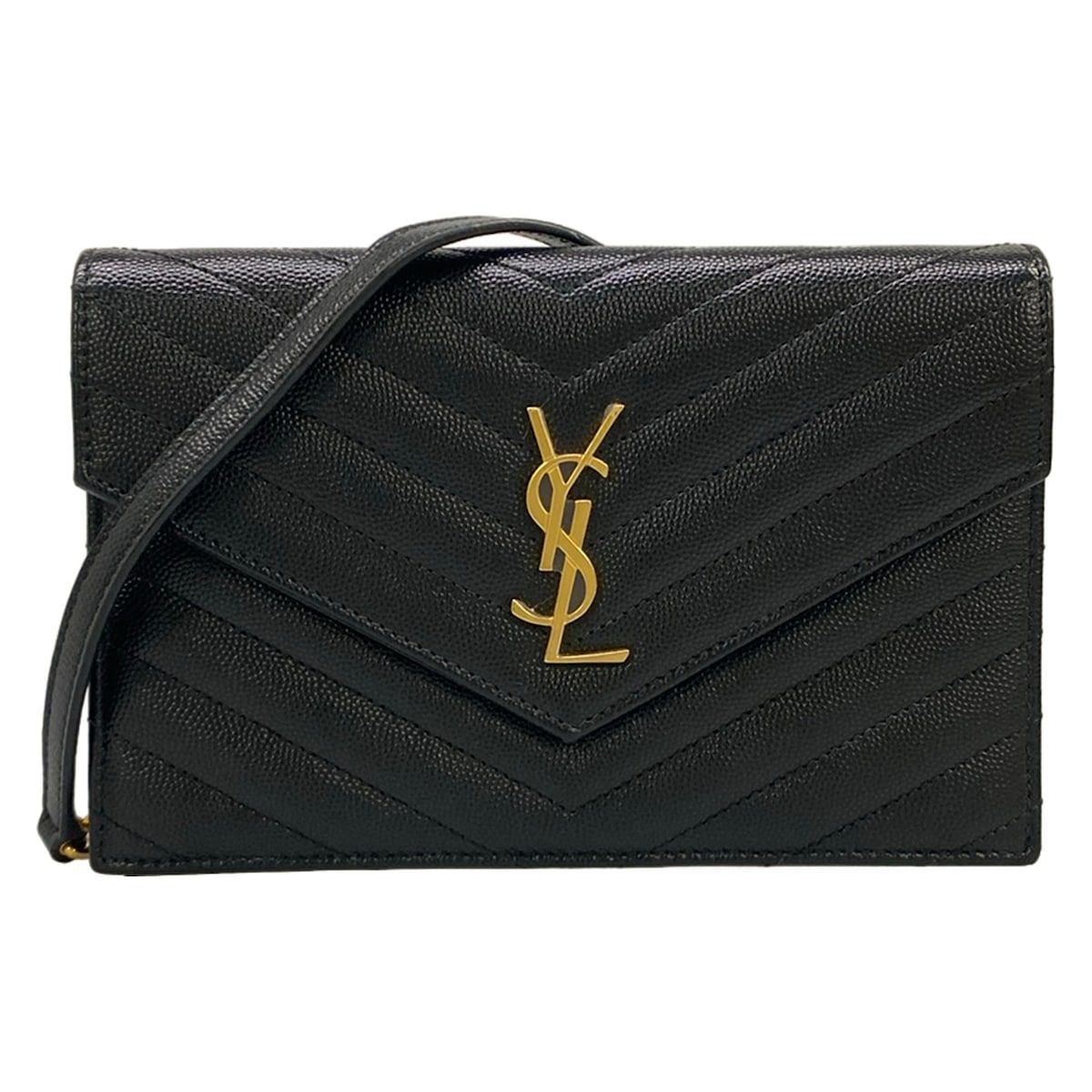 Saint Laurent Paris Wallet Monogram Envelope Black Chain Strap Removable Leather