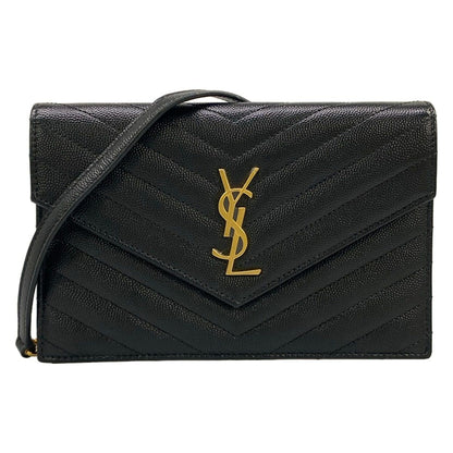 Saint Laurent Paris Wallet Monogram Envelope Black Chain Strap Removable Leather