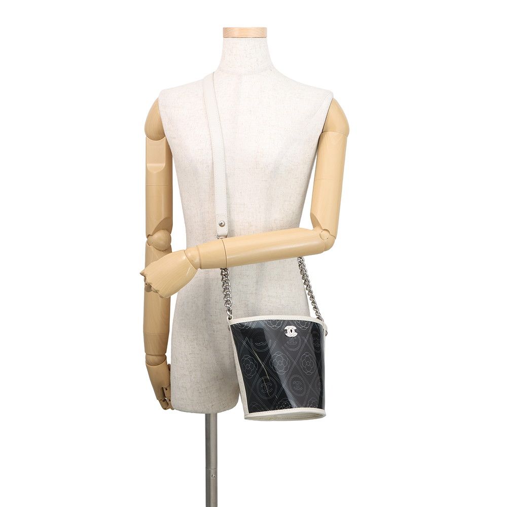 Chanel Chain Shoulder Bag Camellia CC Logo Vinyl Leather Black White — view 4