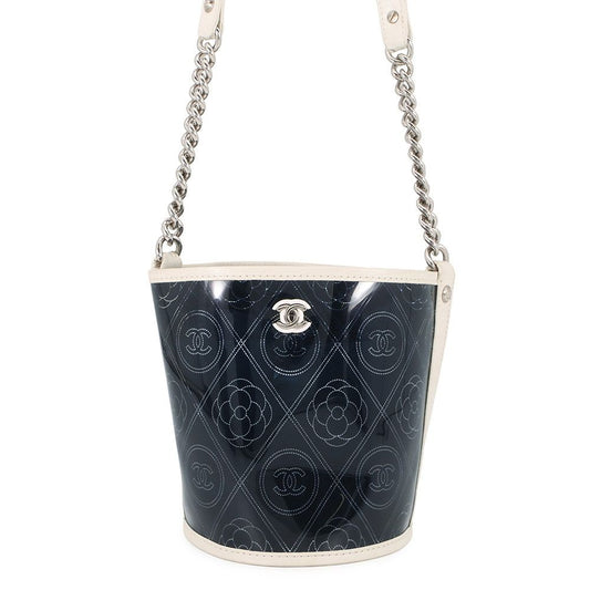 Chanel Chain Shoulder Bag Camellia CC Logo Vinyl Leather Black White