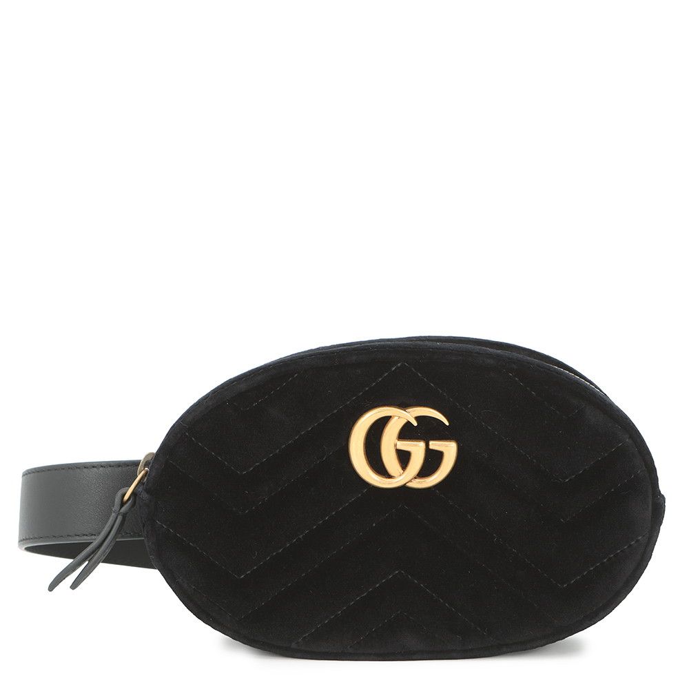 Gucci Waist Bag GG Marmont Quilted Leather Velour Pouch Black