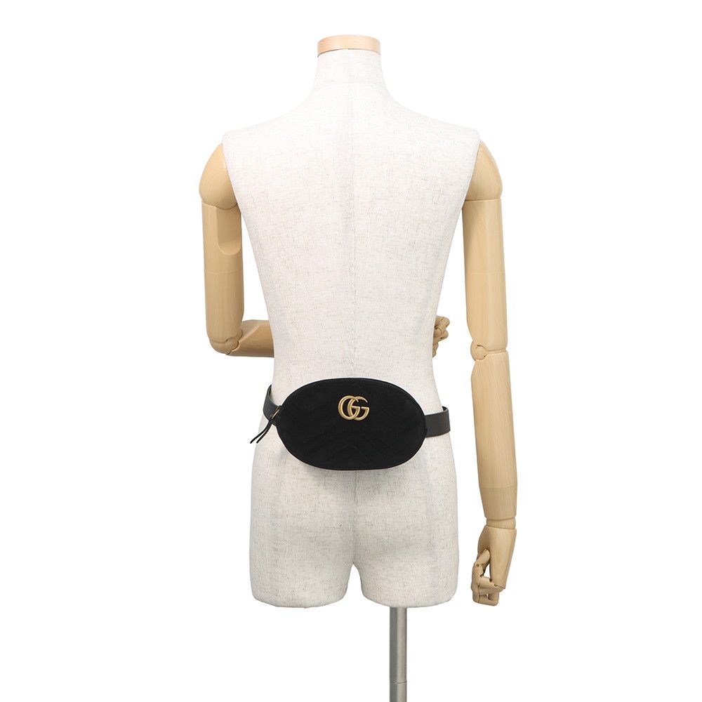 Gucci Waist Bag GG Marmont Quilted Leather Velour Pouch Black — view 4