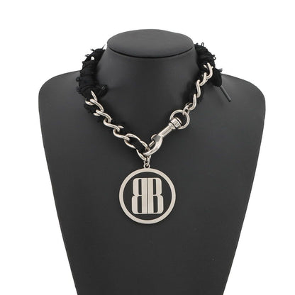 Balenciaga Choker Nano Lace BB Logo Metal Black Necklace — view 4