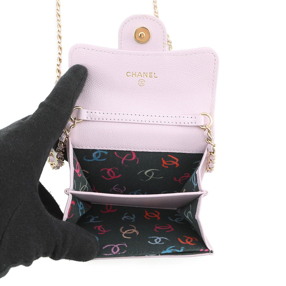 Chanel Chain Wallet Quilted CC Logo Mini Caviar Leather — view 6