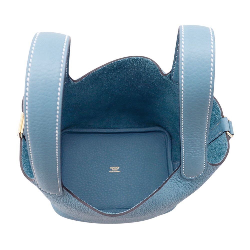 Hermes Handbag Picotin Lock PM New Blue Jean Gold Taurillon Clemence — view 5