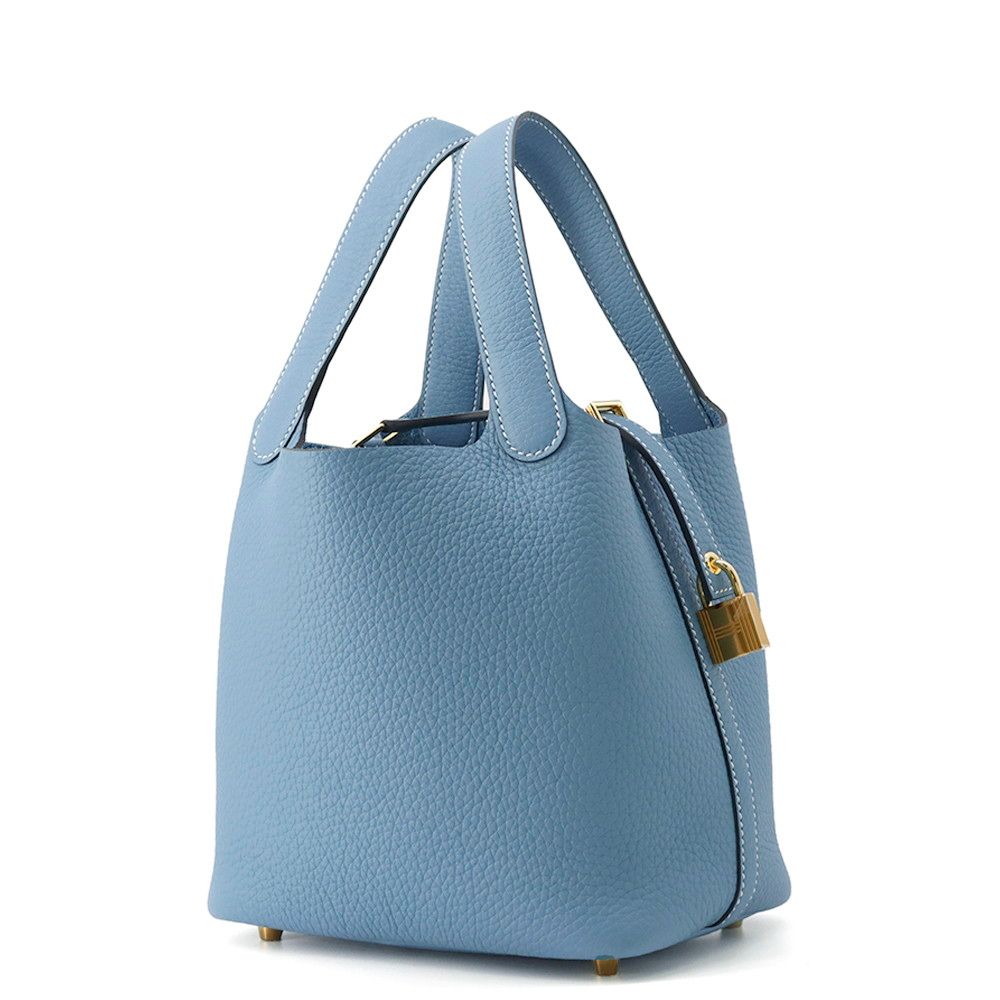 Hermes Handbag Picotin Lock PM New Blue Jean Gold Taurillon Clemence — view 2