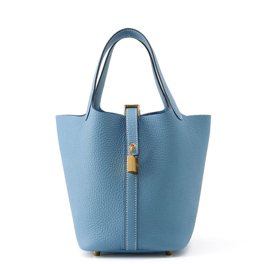Hermes Handbag Picotin Lock PM New Blue Jean Gold Taurillon Clemence