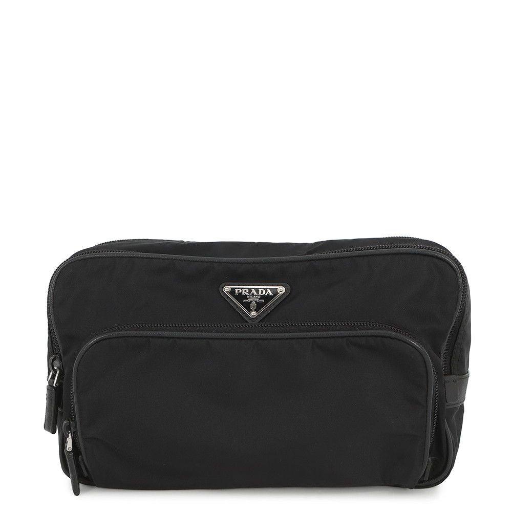 Prada Clutch Triangle Logo Nylon Black Second
