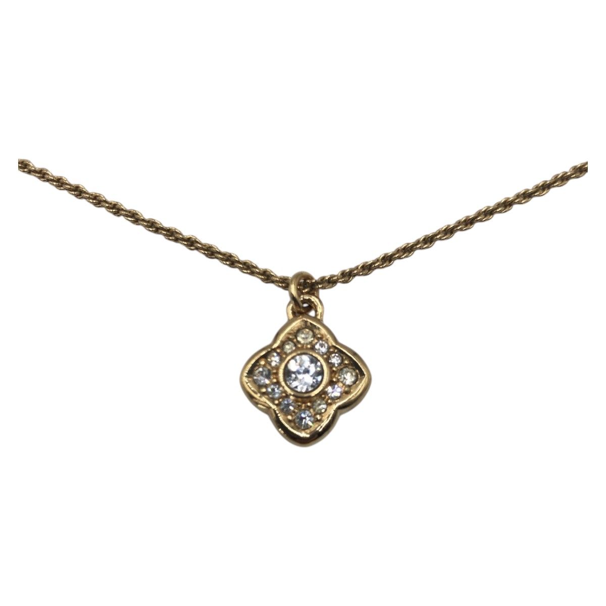 Dior Vintage Line Stone Gold Metal Necklace Pendant