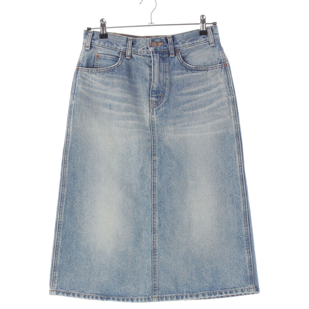 Celine Cotton Back Slit Washed Denim Skirt Indigo Blue 27