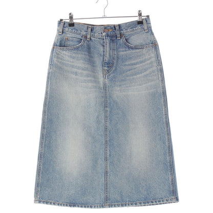Celine Cotton Back Slit Washed Denim Skirt Indigo Blue 27