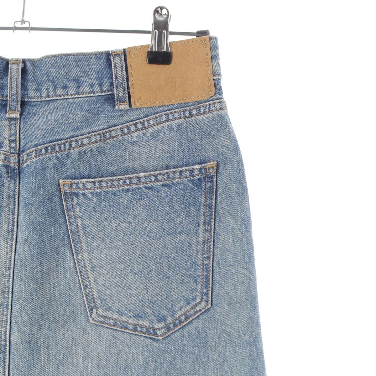 Celine Cotton Back Slit Washed Denim Skirt Indigo Blue 27 — view 5