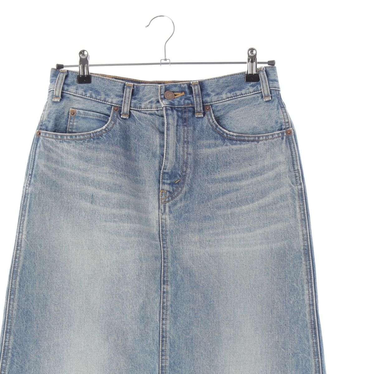 Celine Cotton Back Slit Washed Denim Skirt Indigo Blue 27 — view 3