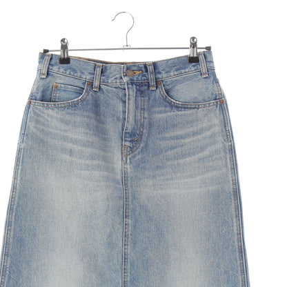 Celine Cotton Back Slit Washed Denim Skirt Indigo Blue 27 — view 3