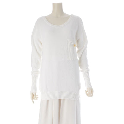 Chanel Cotton CC Logo Embroidery Clover Button Long Sleeve Sweater Knit Top