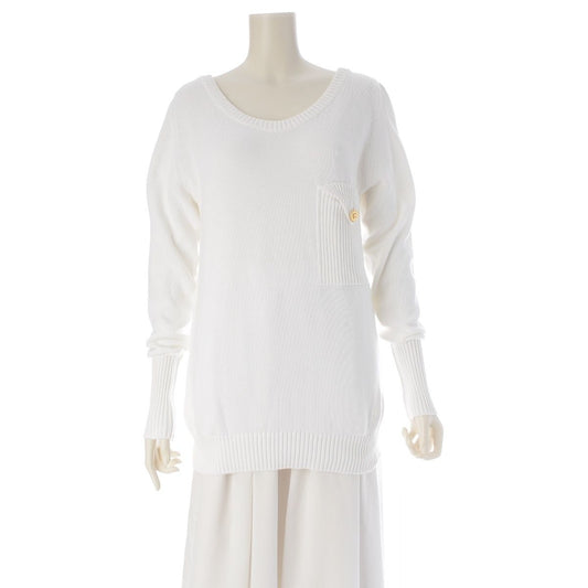 Chanel Cotton CC Logo Embroidery Clover Button Long Sleeve Sweater Knit Top