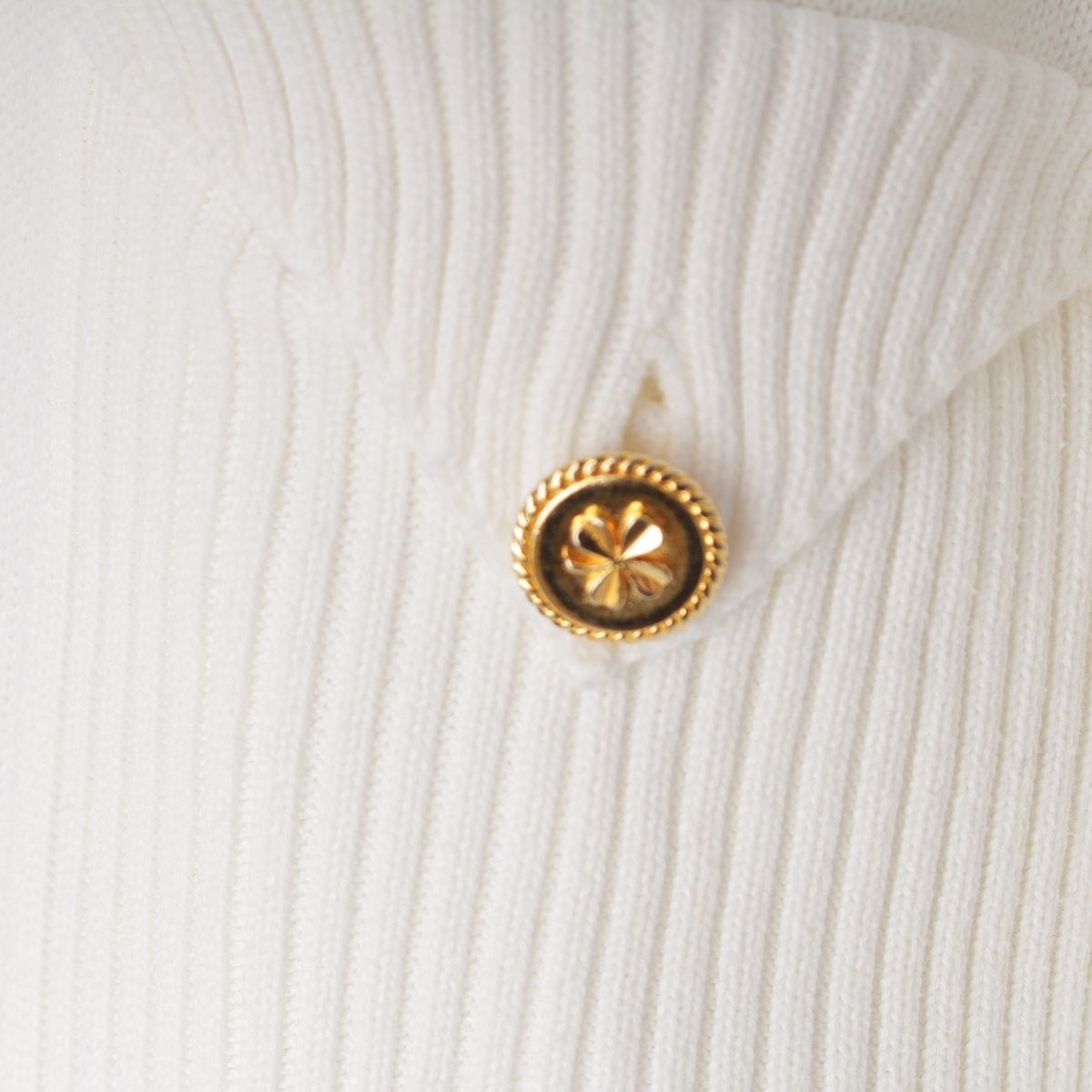 Chanel Cotton CC Logo Embroidery Clover Button Long Sleeve Sweater Knit Top — view 7