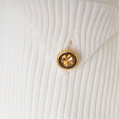 Chanel Cotton CC Logo Embroidery Clover Button Long Sleeve Sweater Knit Top — view 7