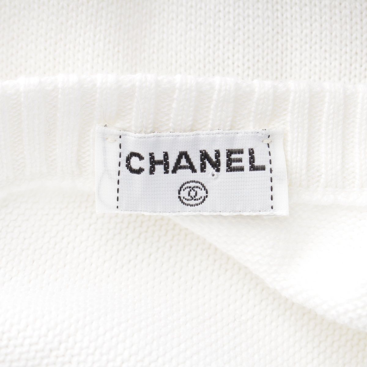 Chanel Cotton CC Logo Embroidery Clover Button Long Sleeve Sweater Knit Top — view 8